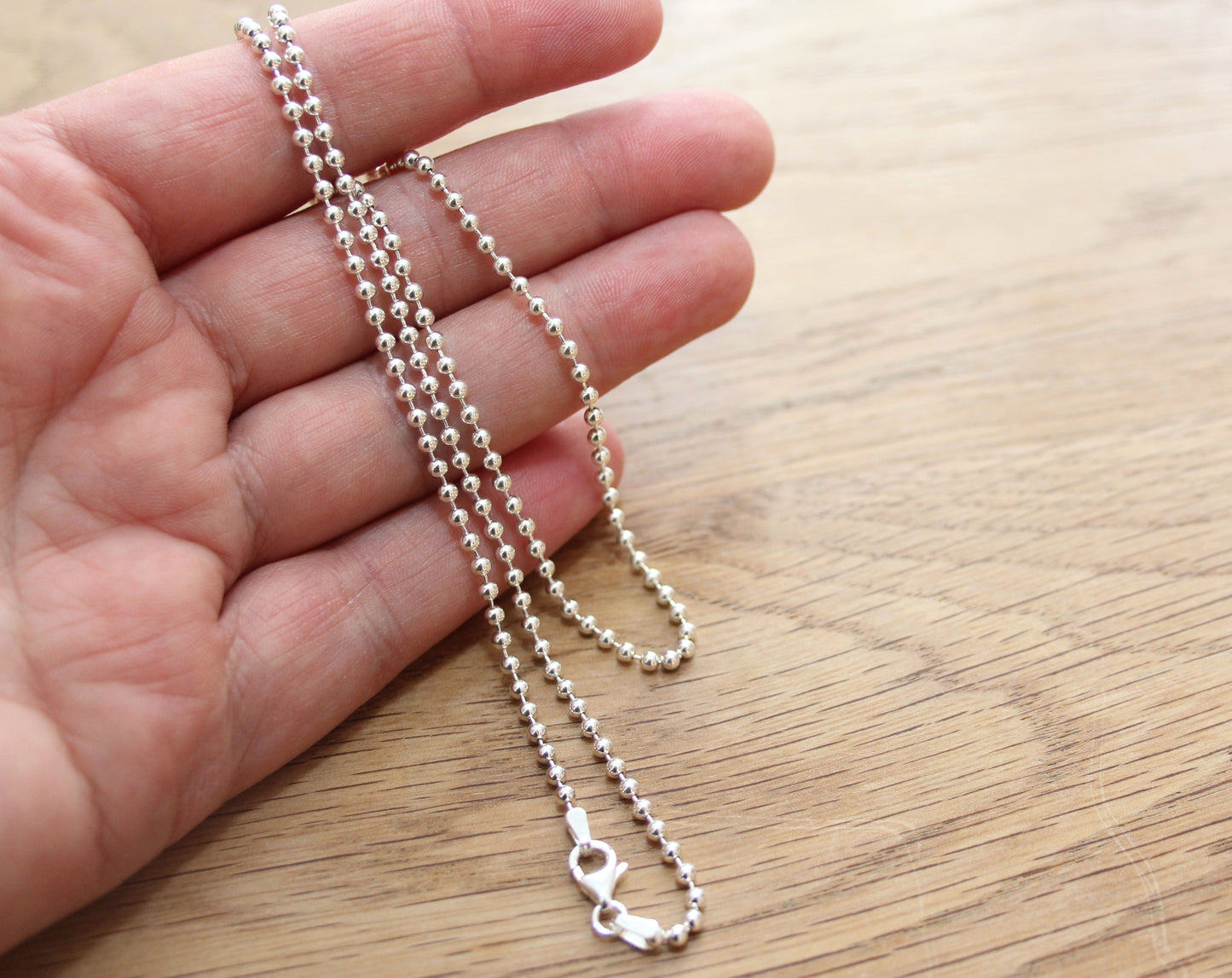 Kugelkette aus 925 Silber (2,2mm) mit Karabinerverschluss