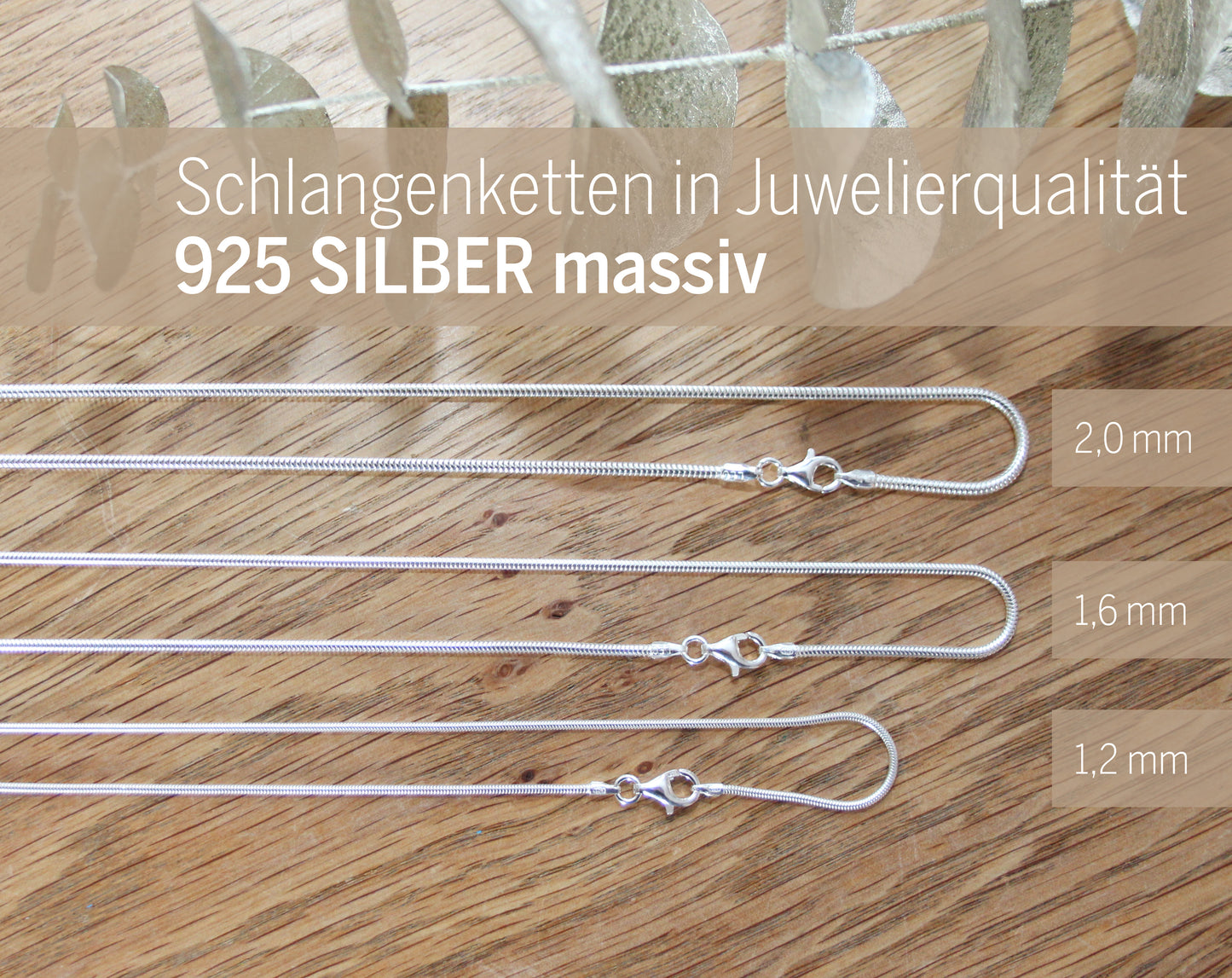 Schlangenkette aus 925 Silber (1,6mm) mit Karabinerverschluss