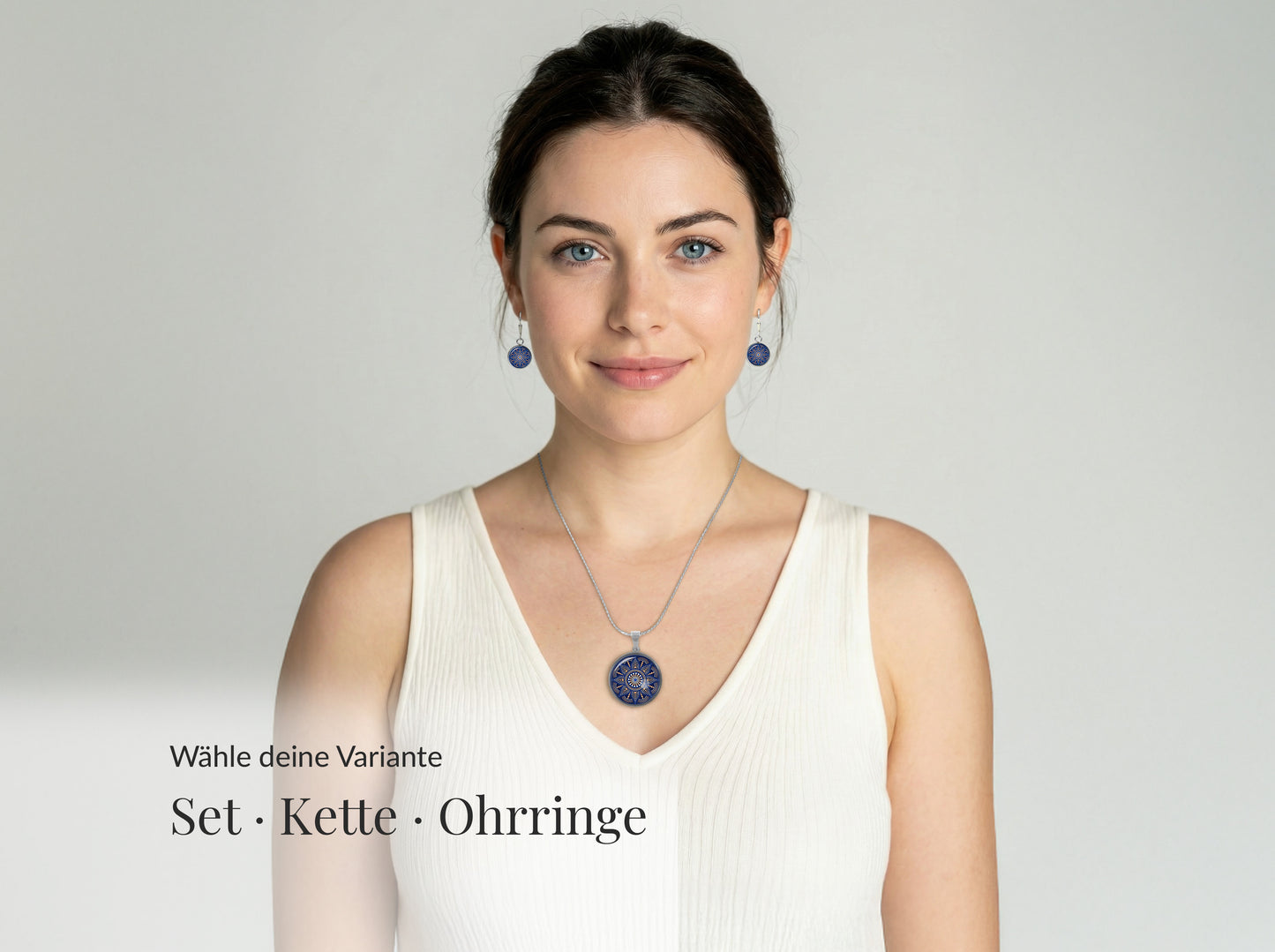 Mandala Schmuckset Blau Edelstahl – Halskette & Ohrringe – Zeitloser Boho Schmuck für Frauen jeden Alters