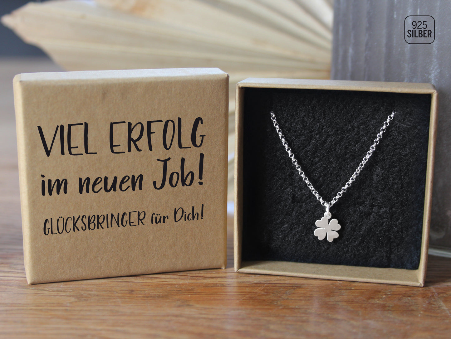 Glücksklee Anhänger und Halskette aus 925 Silber