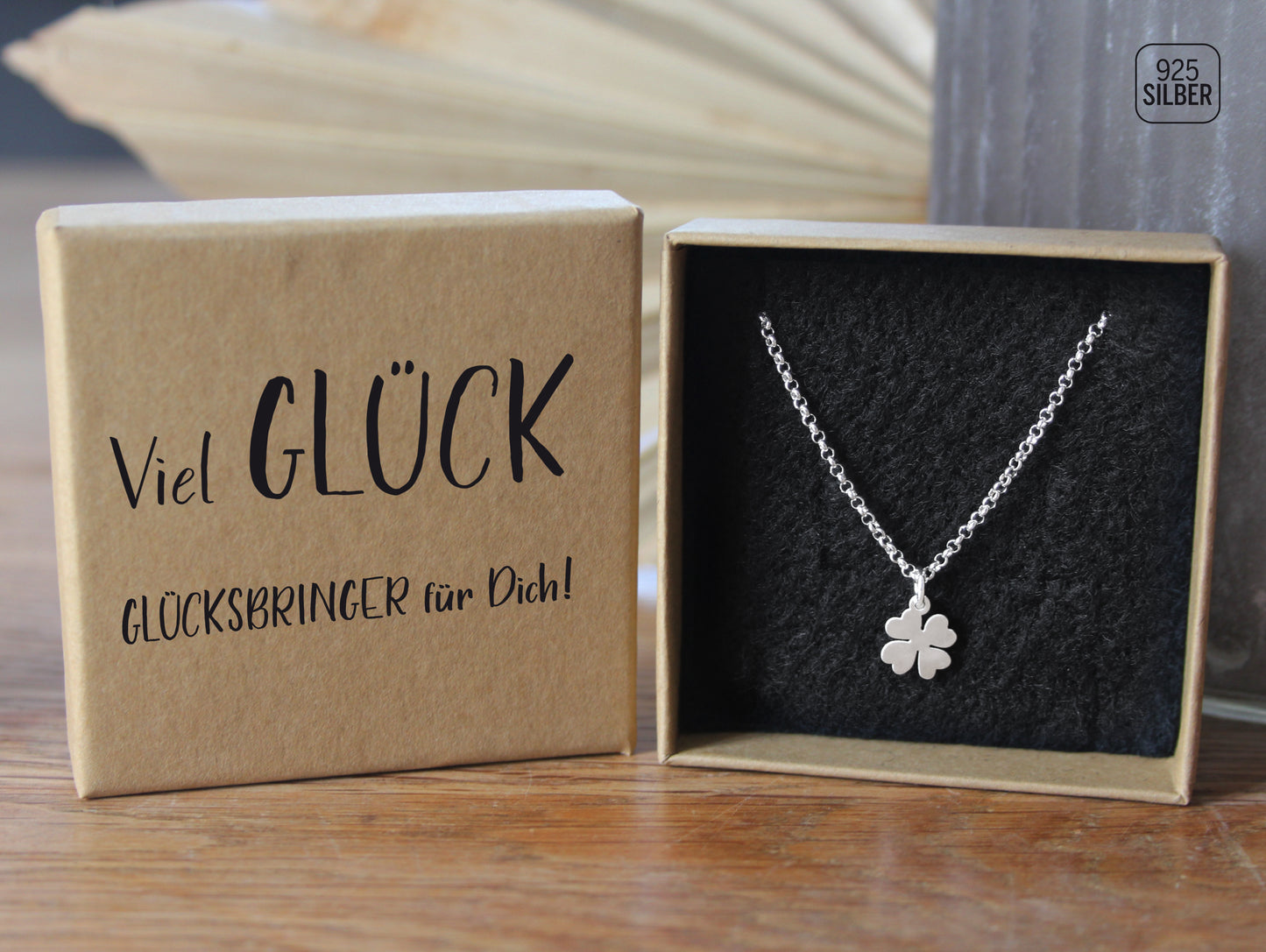 Glücksklee Anhänger und Halskette aus 925 Silber