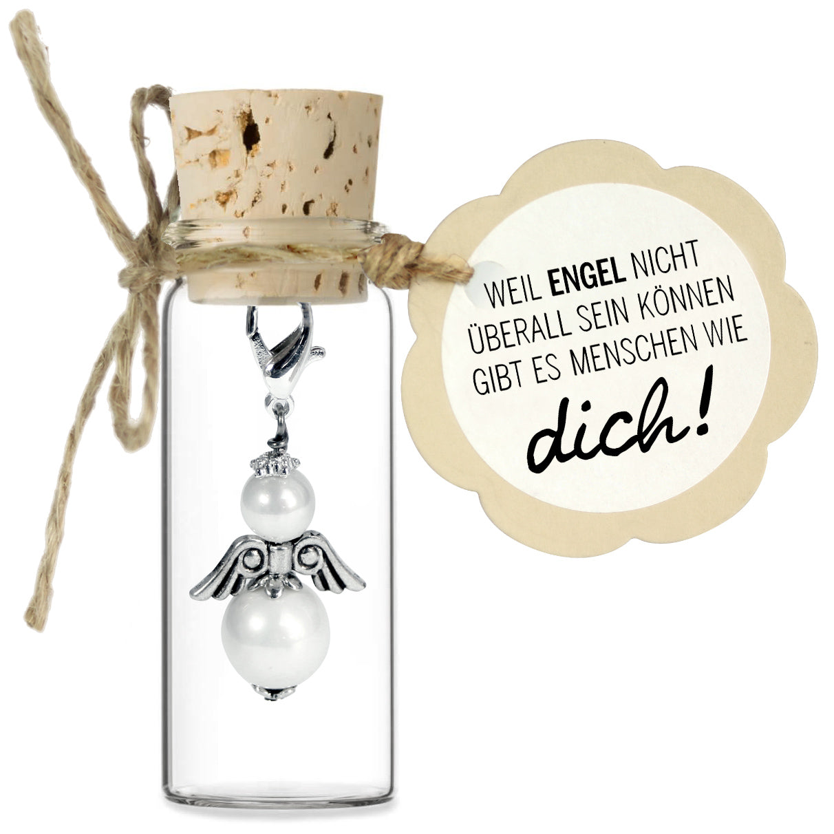 Perlenschimmer Schutzengel - Liebevoll verpackt im Korkenglas