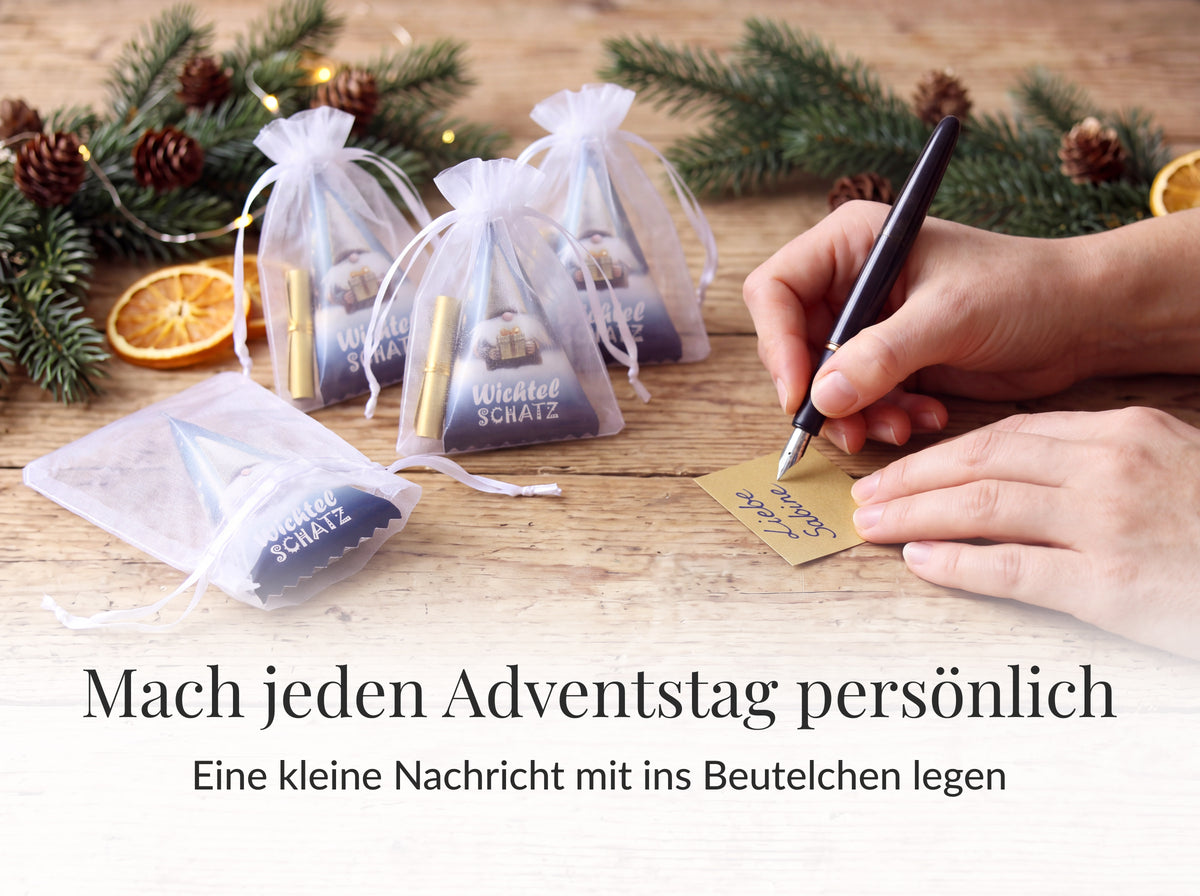 Adventskalender Set 24 Stück – Wichtel Schatz mit Glasperlen Armbändern