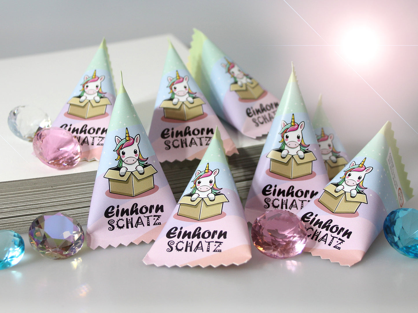 Einhorn Schatz Mystery Box für Mädchen | Glitzer Armband oder Glas Diamant | Mitgebsel & Adventskalender Geschenk