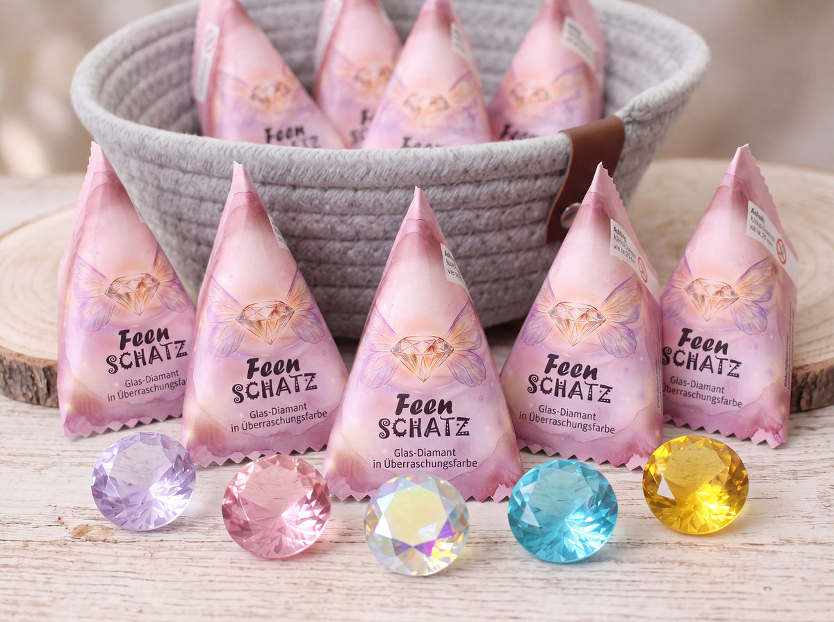 Feen-Schatz für Schatzsuche | Gastgeschenk Kindergeburtstag | Mitgebsel Feenparty | Glasdiamant | Schatzkiste füllen