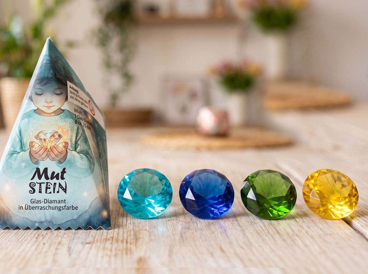 Mut-Stein Gastgeschenk Kindergeburtstag | Glasdiamant in Überraschungsfarbe