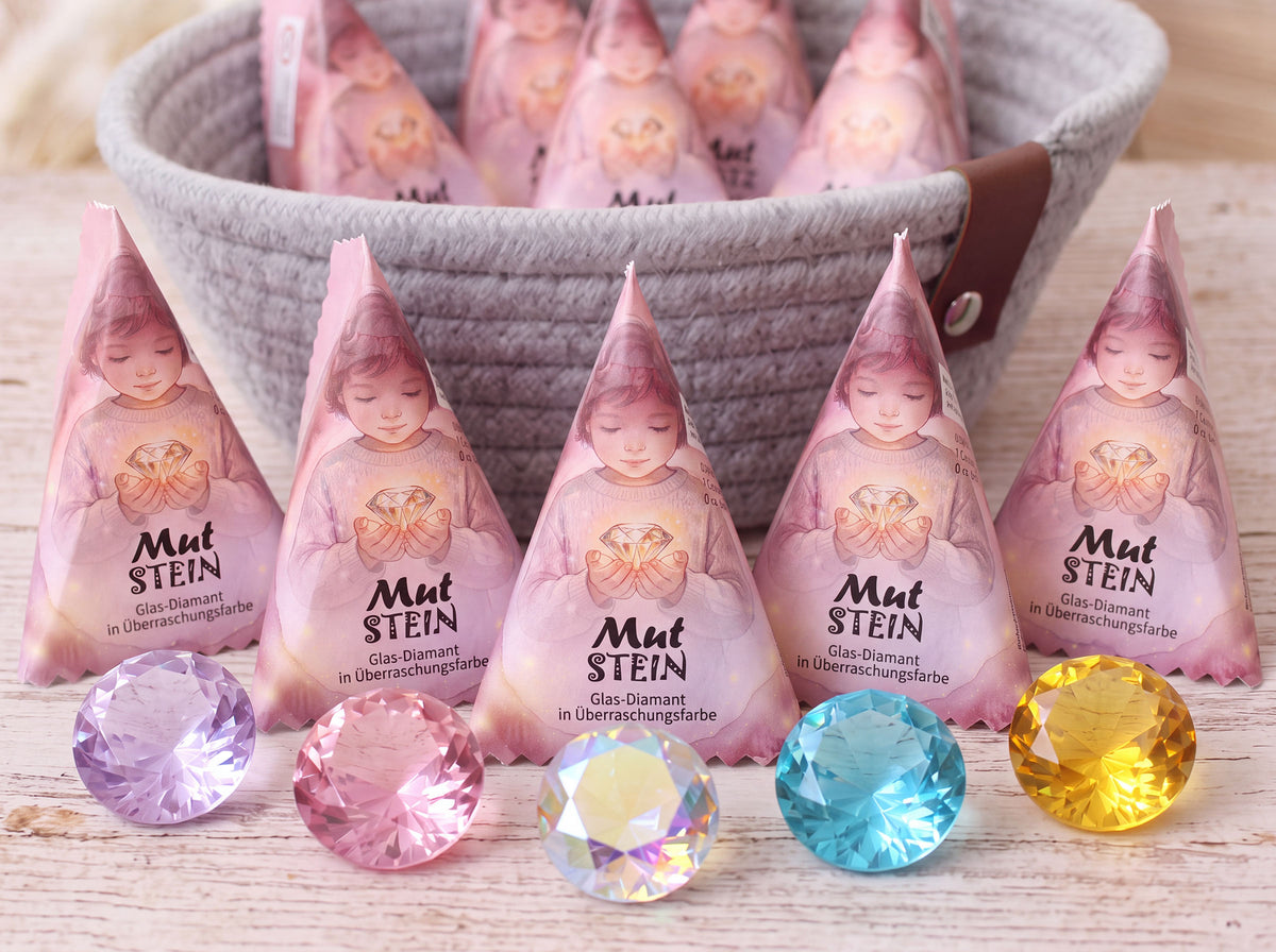 Mut-Stein Gastgeschenk Kindergeburtstag | Glasdiamant in Überraschungsfarbe