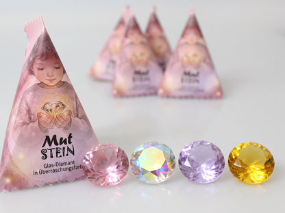 Mut-Stein Gastgeschenk Kindergeburtstag | Glasdiamant in Überraschungsfarbe