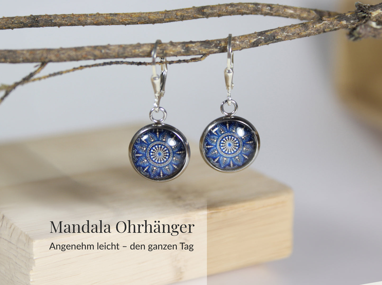 Mandala Schmuckset Blau Edelstahl – Halskette & Ohrringe – Zeitloser Boho Schmuck für Frauen jeden Alters