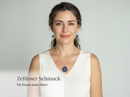 Mandala Schmuckset Blau Edelstahl – Halskette & Ohrringe – Zeitloser Boho Schmuck für Frauen jeden Alters