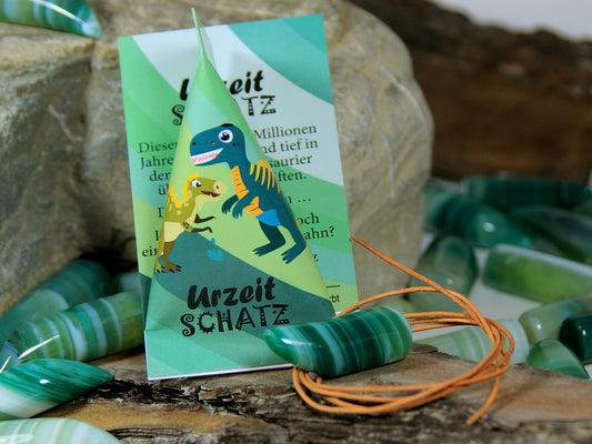 Dino Party Mitgebsel Set – Dinosaurier Kindergeburtstag Gastgeschenk – Urzeit Schatz Achat Zahn – plastikfrei Naturstein